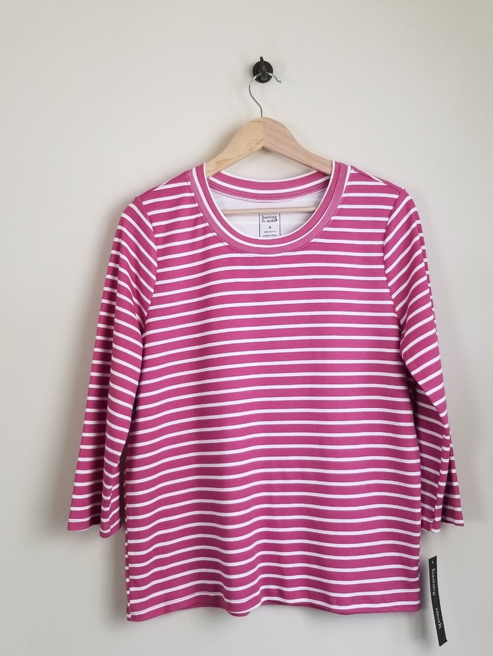 Hasting & Smith Striped Cotton 3/4 Sleeve Top Medium NWT